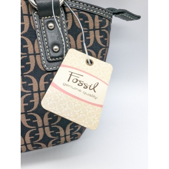 VTG Fossil Signature Satchel Handbag Monogram Canvas Leather Trim CrossbodyNEW - Picture 3 of 8